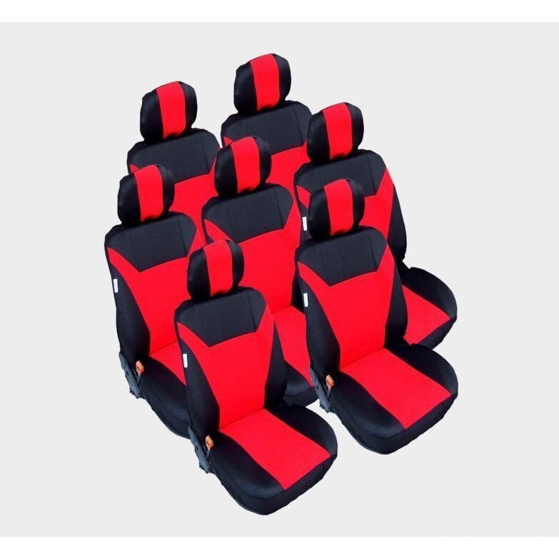 Huse Scaune 7 Locuri pentru VW Touran, Sharan, Ford Galaxy, Citroen C8, Peugeot 307SW, Citroen C4 Grand Picasso, Peugeot 806, 807 Masini Auto Universal Nergu Rosu Textil Set Complet