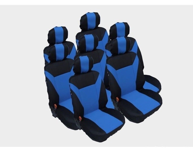 Huse Scaune 7 Locuri pentru Ford S-MAX C-MAX, VW Touran, Sharan, Toyota Corolla Verso Masini Auto Universal Nergu Albastru Textil Set Complet