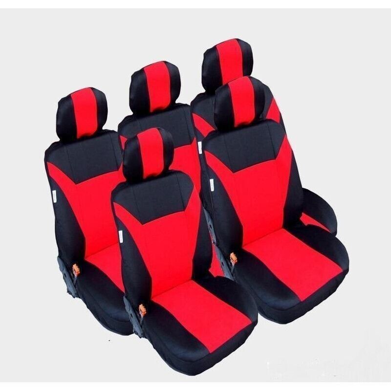 Huse Scaune 5 Locuri pentru Ford S-MAX, C-MAX, VW Touran, Sharan, Toyota Corolla Verso Masini Auto Universal Nergu Rosu Textil Set Complet