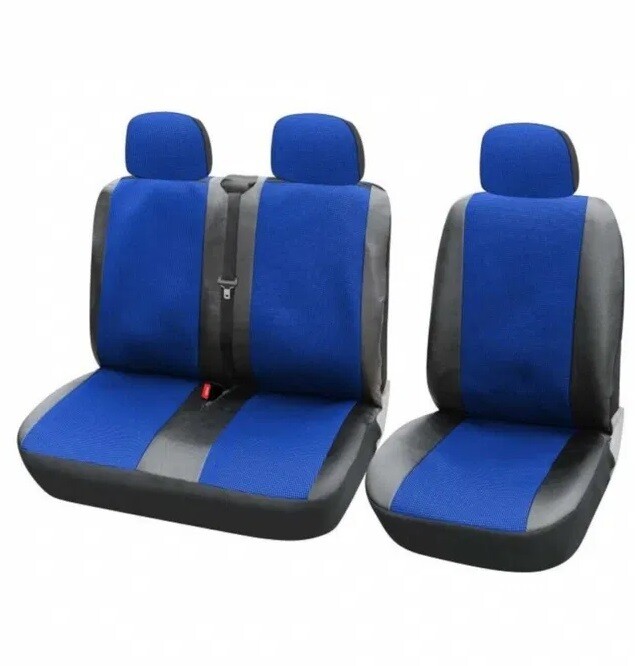 ​2+1 Huse Scaune Universal pentru Ford Transit,Mercedes Sprinter,Opel Movano,Renault Master,VWCrafter,VW Transporter,VW LT,Peugeot Boxer,Citroen Jumper Nergu Albastru Lux PU Piele Textile