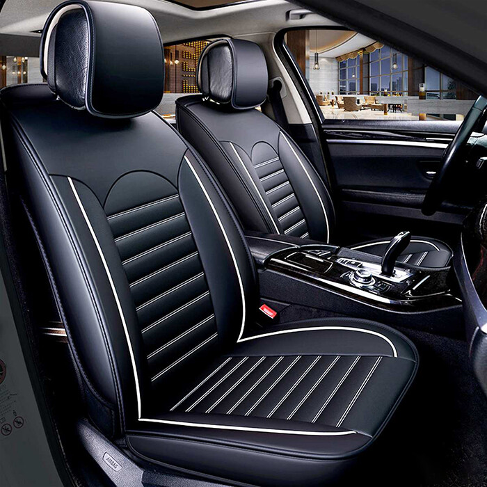 5 x LUX Huse Scaune 5 Locuri pentru Vw Touran,Sharan,Ford Galaxy,C-MAX,S-MAX,Citroen C8,Peugeot 307SW,Citroen C4 Grand Picaso,Peugeot 806,807,Totota Corolla Verso Auto Universal Nergu Alb Lux Piele
