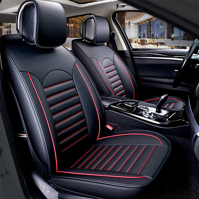 5 x LUX Huse Scaune 5 Locuri pentru Vw Touran,Sharan,Ford Galaxy,C-MAX,S-MAX,Citroen C8,Peugeot 307SW,Citroen C4 Grand Picaso,Peugeot 806,807,Totota Corolla Verso Auto Universal Nergu Rosu Lux Piele
