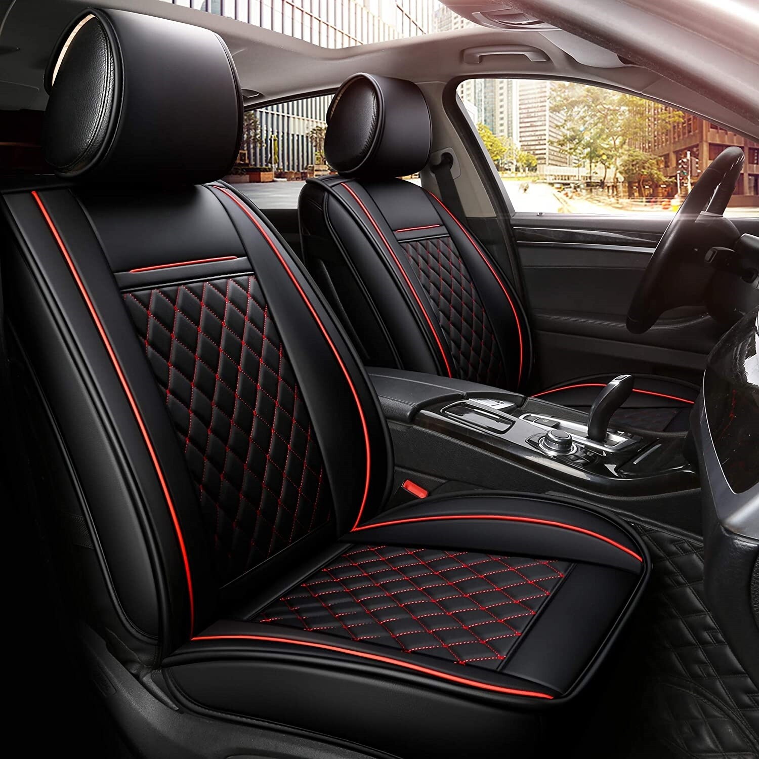 5 x LUX Huse Scaune 5 Locuri pentru Vw Touran,Sharan,Ford Galaxy,C-MAX,S-MAX,Citroen C8,Peugeot 307SW,Citroen C4 Grand Picaso,Peugeot 806,807,Totota Corolla Auto Universal Nergu Rosu Lux Piele