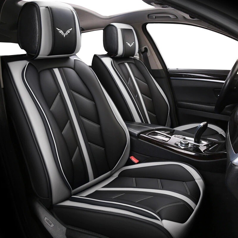 5 x LUX Huse Scaune 5 Locuri pentru Vw Touran,Sharan,Ford Galaxy,C-MAX,S-MAX,Citroen C8,Peugeot 307SW,Citroen C4 Grand Picaso,Peugeot 806,807,Totota Corolla Auto Universal Nergu Gri Lux Piele