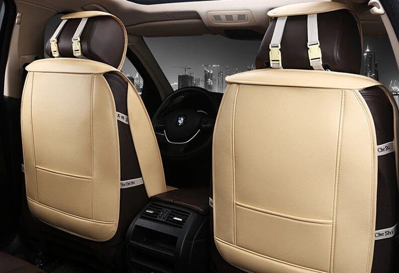 5 x LUX Huse Scaune 5 Locuri pentru Vw Touran,Sharan,Ford Galaxy,C-MAX,S-MAX,Citroen C8,Peugeot 307SW,Citroen C4 Grand Picaso,Peugeot 806,807,Totota Corolla Auto Masini Universal Beige Lux Piele