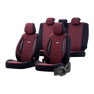 Huse Scaune pentru Masini Auto Universal Negru Burgundies Lux PU Piele Textil Set Complet