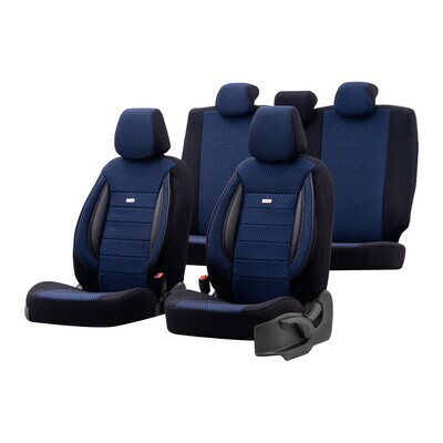 Huse Scaune pentru Masini Auto Universal Negru Albastru Lux PU Piele Textil Set Complet