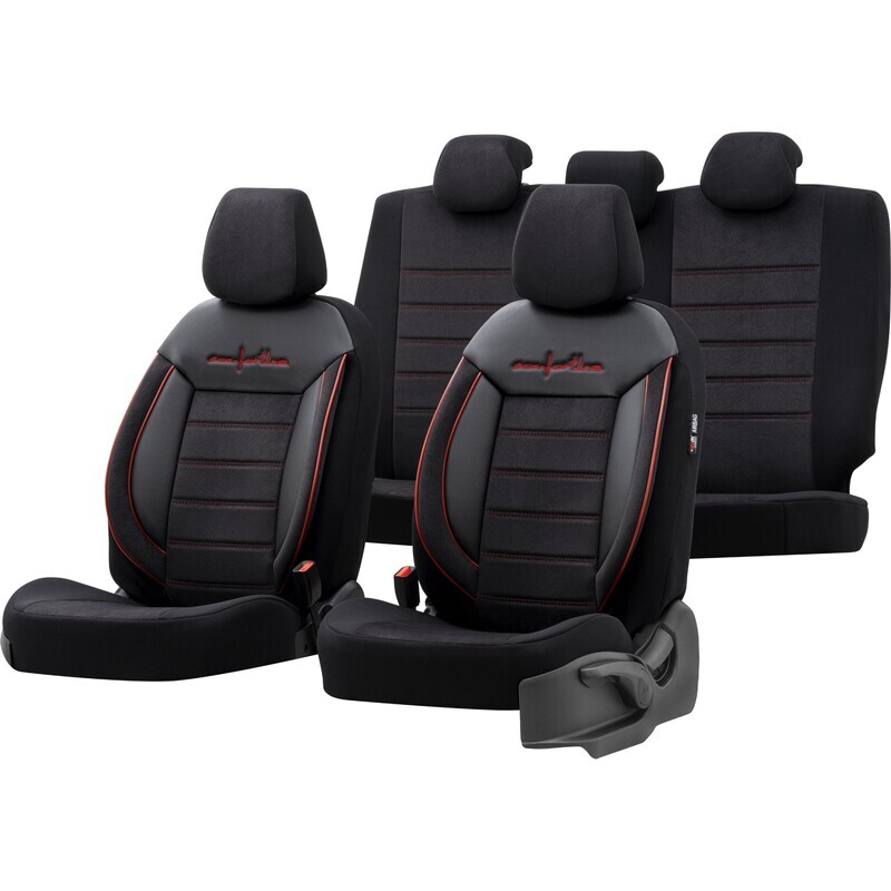 Huse Scaune pentru Masini Auto Universal Negru Rosu Lux PU Piele Textil Set Complet