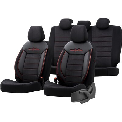 Huse Scaune pentru Masini Auto Universal Negru Rosu Lux PU Piele Textil Set Complet