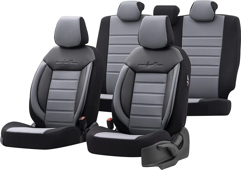 Huse Scaune pentru Masini Auto Universal Negru Gri Lux PU Piele Textil Set Complet