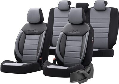 Huse Scaune pentru Masini Auto Universal Negru Gri Lux PU Piele Textil Set Complet