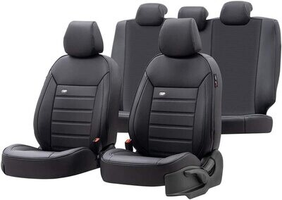 Huse Scaune pentru Masini Auto Universal Negru Lux PU Piele Textil Set Complet