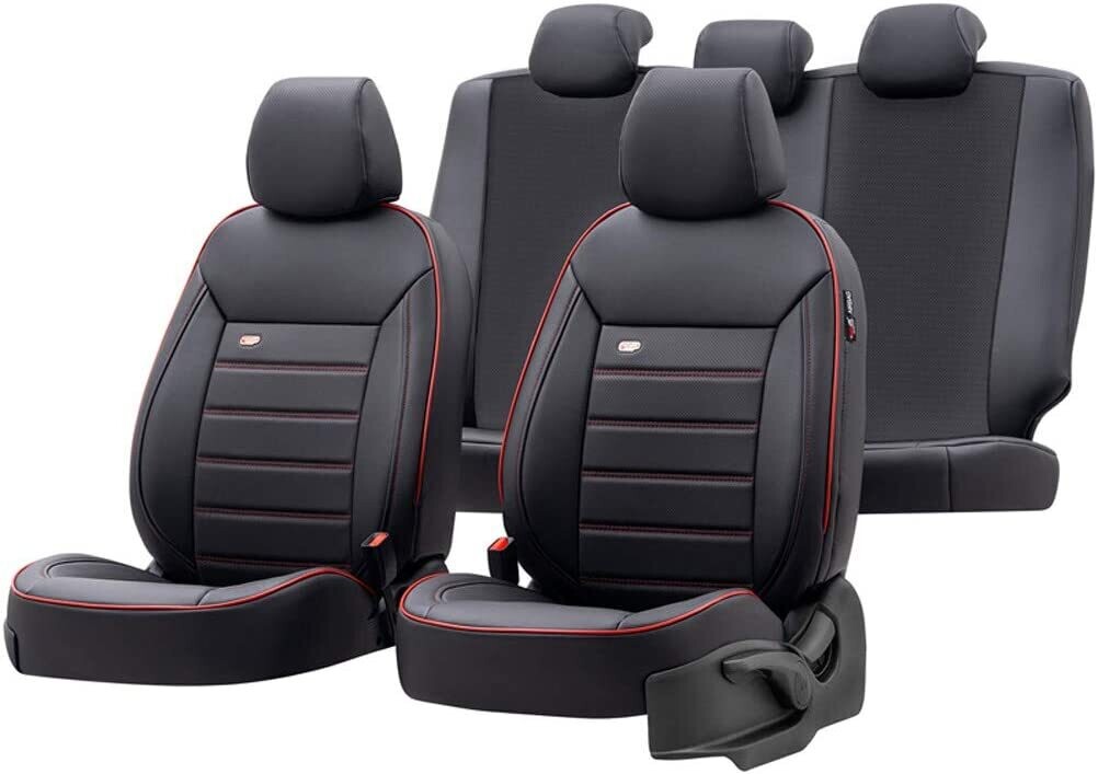 Huse Scaune pentru Masini Auto Universal Negru Rosu Lux PU Piele Textil Set Complet
