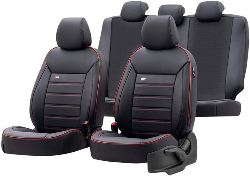 Huse Scaune pentru Masini Auto Universal Negru Rosu Lux PU Piele Textil Set Complet