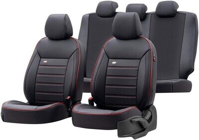 Huse Scaune pentru Masini Auto Universal Negru Rosu Lux PU Piele Textil Set Complet