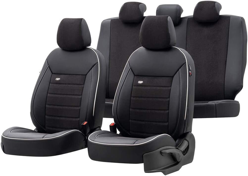 Huse Scaune pentru Masini Auto Universal Negru Alb Lux PU Piele Textil Set Complet