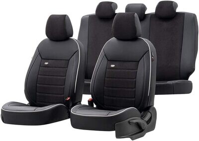 Huse Scaune pentru Masini Auto Universal Negru Alb Lux PU Piele Textil Set Complet
