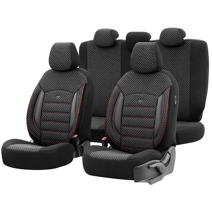 Huse Scaune pentru Masini Auto Universal Negru Rosu Lux PU Piele Textil Set Complet