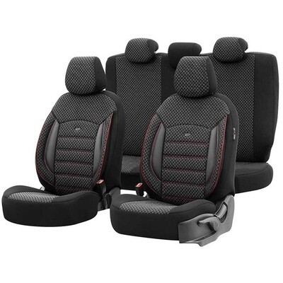 Huse Scaune pentru Masini Auto Universal Negru Rosu Lux PU Piele Textil Set Complet