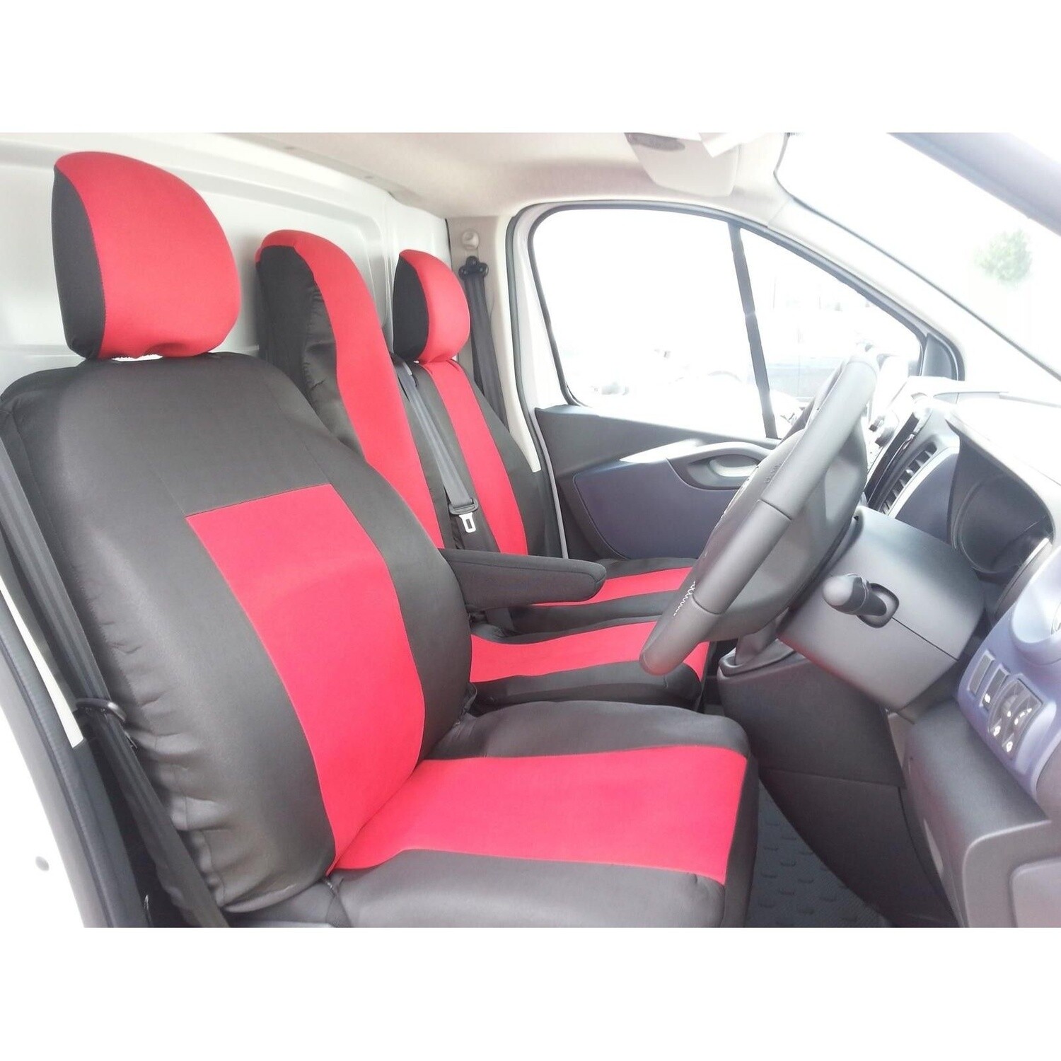 ​2+1 Huse Scaune pentru OPEL VIVARO,RENAULT TRAFIC 2014+ Microbuze Negru Rosu Textile