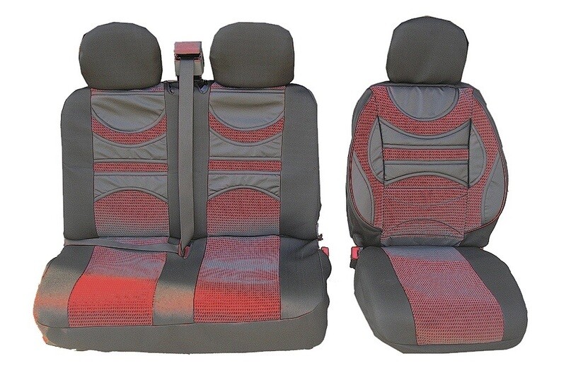 ​2+1 Huse Scaune Universal pentru Microbuze Negru Rosu  Textile Piele cu Suport Lombar