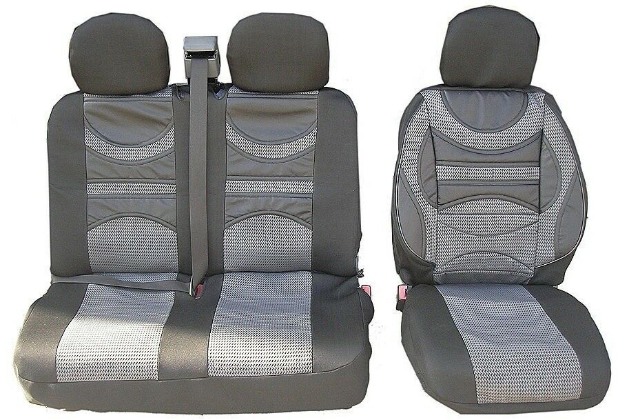​2+1 Huse Scaune Universal pentru Microbuze Gri Textile Piele cu Suport Lombar