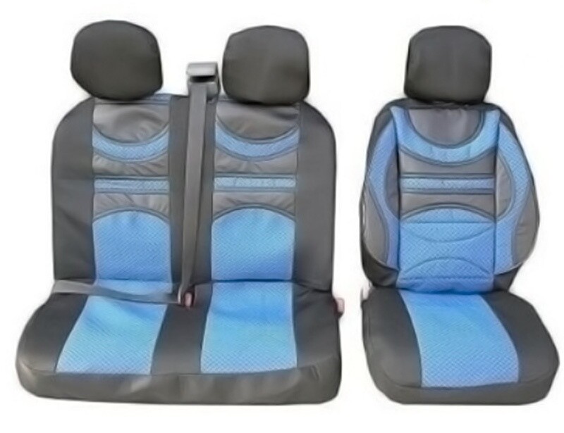 ​2+1 Huse Scaune Universal pentru Microbuze Negru Albastru Textile Piele cu Suport Lombar