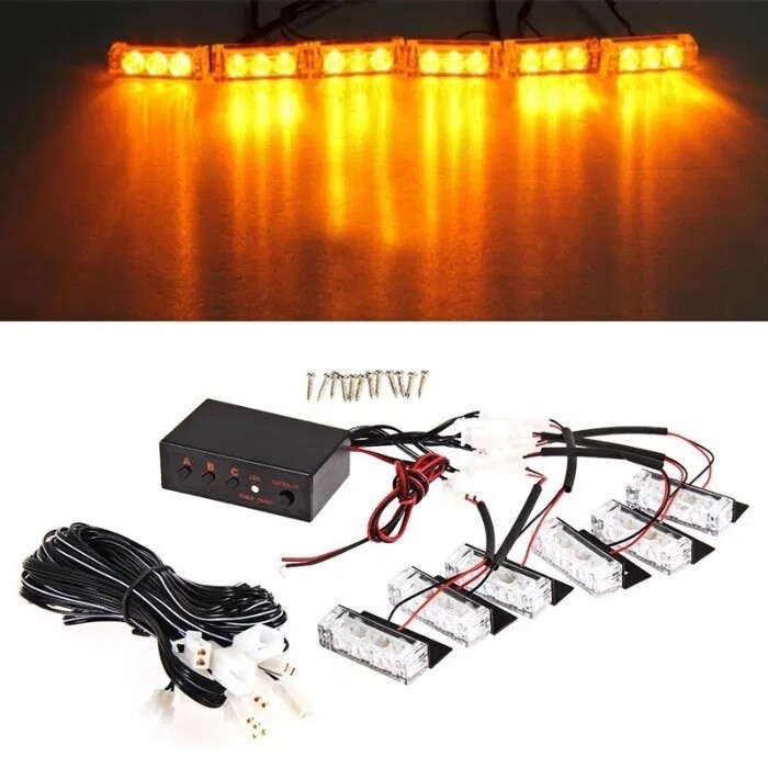 6 x 3 Led 12v 24v Lumină de avertizare de urgență intermitentă stroboscopică
