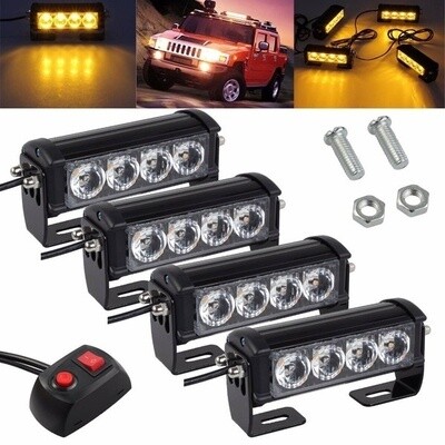 4 x 4 Led 12v 24v Lumină Stroboscopică de Avertizare de Urgență Galben