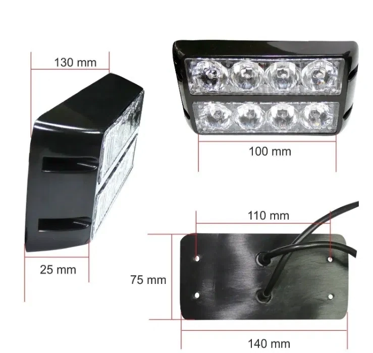 8 Led  Lumină de intermitentă Stroboscopică Dublu Galben 12v 24v