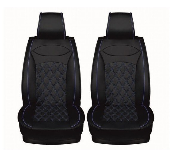 2 x HUSE SCAUNE PENTRU MASINI AUTO UNIVERSAL NEGRU ALBASTRU PIELE
