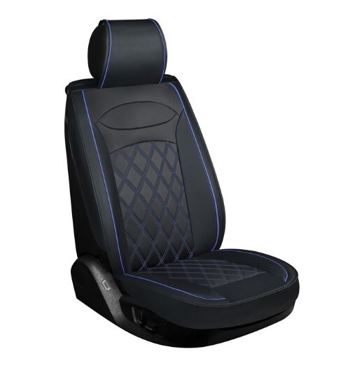 2 x HUSE SCAUNE PENTRU MASINI AUTO UNIVERSAL NEGRU ALBASTRU PIELE