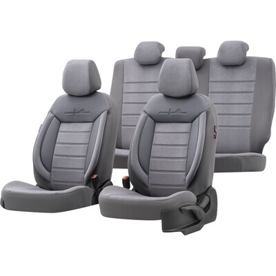 Huse Scaune pentru Masini Auto Universal Gri Lux PU Piele Textil Set Complet