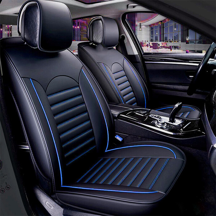 Huse Scaune pentru Masini Auto Universal Nergu Albastru Lux PU Piele Set Complet