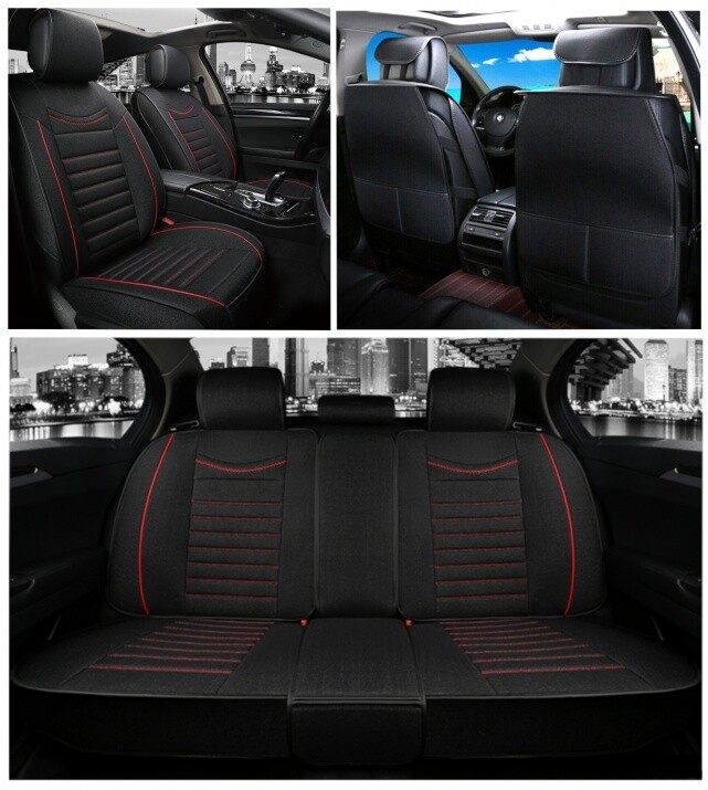 Huse Scaune pentru Masini Auto Universal Nergu Rosu Lux Textile Set Complet