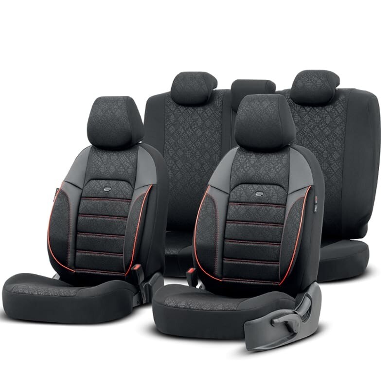 Huse Scaune pentru Masini Auto Universal Negru Rosu Lux PU Piele Textil Set Complet