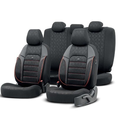 Huse Scaune pentru Masini Auto Universal Negru Rosu Lux PU Piele Textil Set Complet