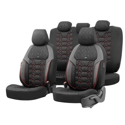 Huse Scaune pentru Masini Auto Universal Negru Rosu Lux PU Piele Textil Set Complet Carbon Seriа