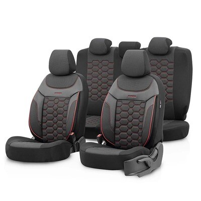 Huse Scaune pentru Masini Auto Universal Negru Rosu Lux PU Piele Textil Set Complet Carbon Seriа