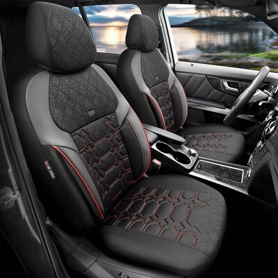 Huse Scaune pentru Masini Auto Universal Negru Rosu Lux PU Piele Textil Set Complet Carbon Seriа