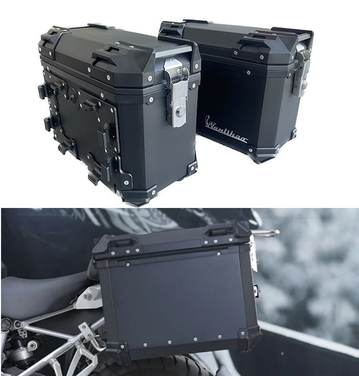 2 x Cutie Valize lateral Portbagaj Motocicleta Scuter ATV 28L Valiza Negru Reflectorizant Lacat
