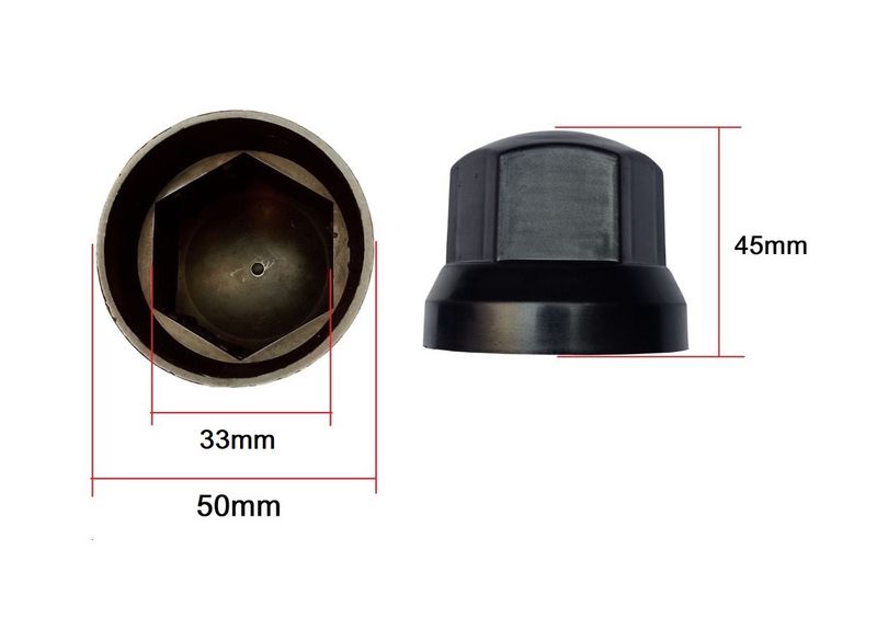 40 x Capace Piulita Roti 33mm pentru Camioane Negru Mic