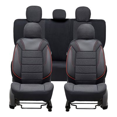 Huse Scaune Auto Universal Negru Rosu Lux Piele Textil Set Complet
