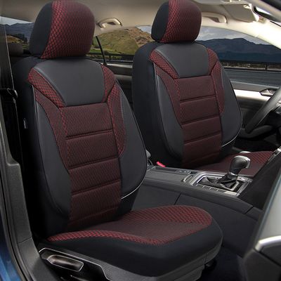 Huse Scaune Auto Universal Negru Rosu Lux Piele Textil Set Complet