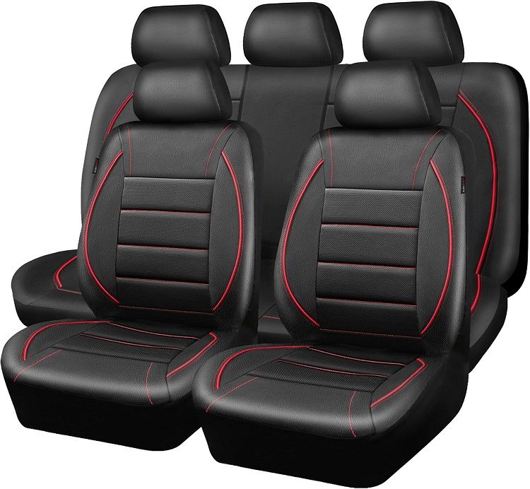 Huse Scaune pentru Masini Auto Universal Nergu Rosu Lux PU Piele Set Complet