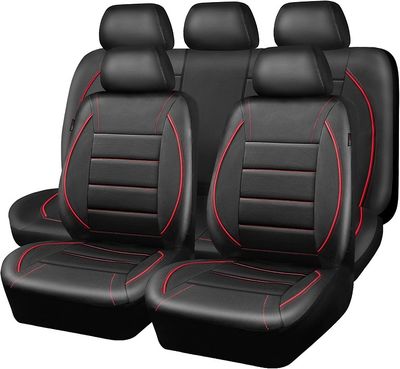 Huse Scaune pentru Masini Auto Universal Nergu Rosu Lux PU Piele Set Complet