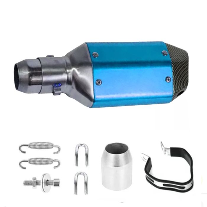 Toba Esapament Universala pentru Motocicleta Otel  270mm Negru Albastru cu  Accesorii de Prindere