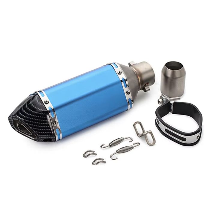 Toba Esapament Universala pentru Motocicleta Otel  400mm Negru Albastru cu  Accesorii de Prindere