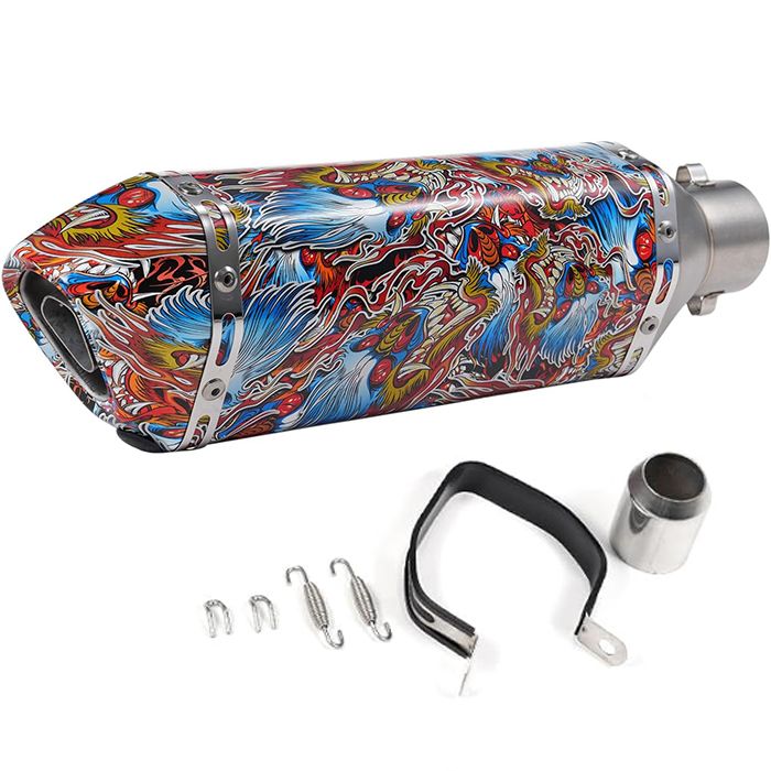 Toba Esapament Universala pentru Motocicleta Otel  400mm Multicolor Dragon cu  Accesorii de Prindere