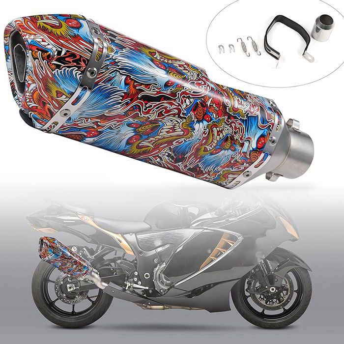 Toba Esapament Universala pentru Motocicleta Otel  400mm Multicolor Dragon cu  Accesorii de Prindere